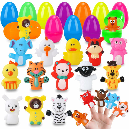 ZIRSENG 36PCS Easter Eggs with 18 Animal & Farm Finger Puppets Basket Stuffers