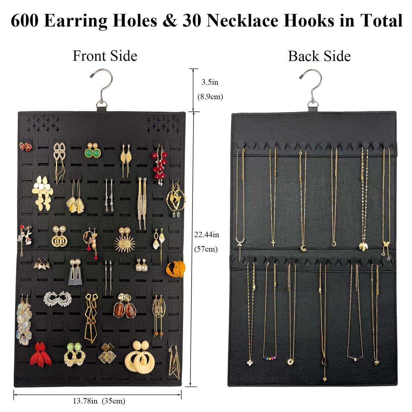 Neehows Hanging Earring Organizer Wall Holder 600 Holes 30 Hooks Black