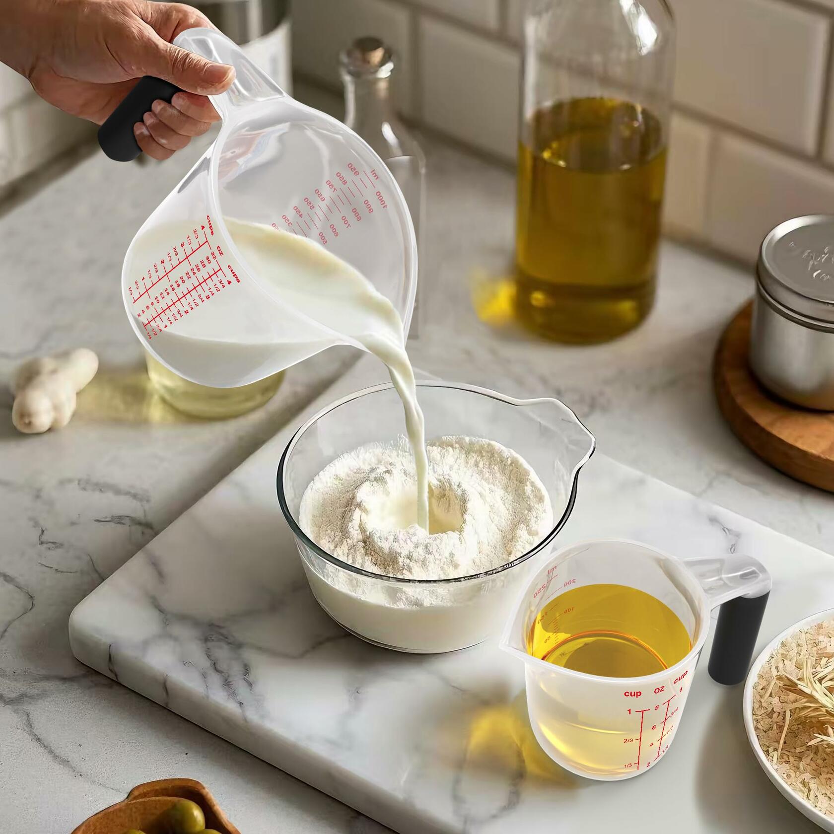 TILUCK Measuring Cup Set BPA Free Plastic 3Pcs 4,2,1 Cup Kitchen