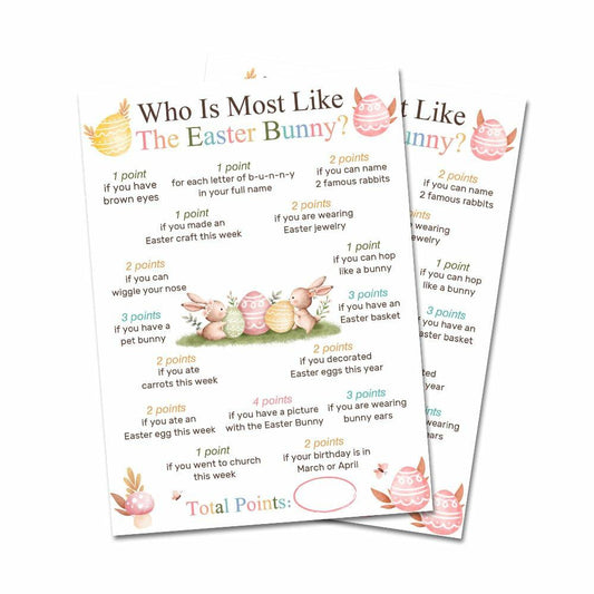 Who Is Most Like The Easter Bunny Game Cards Set of 20 Colorful Eggs