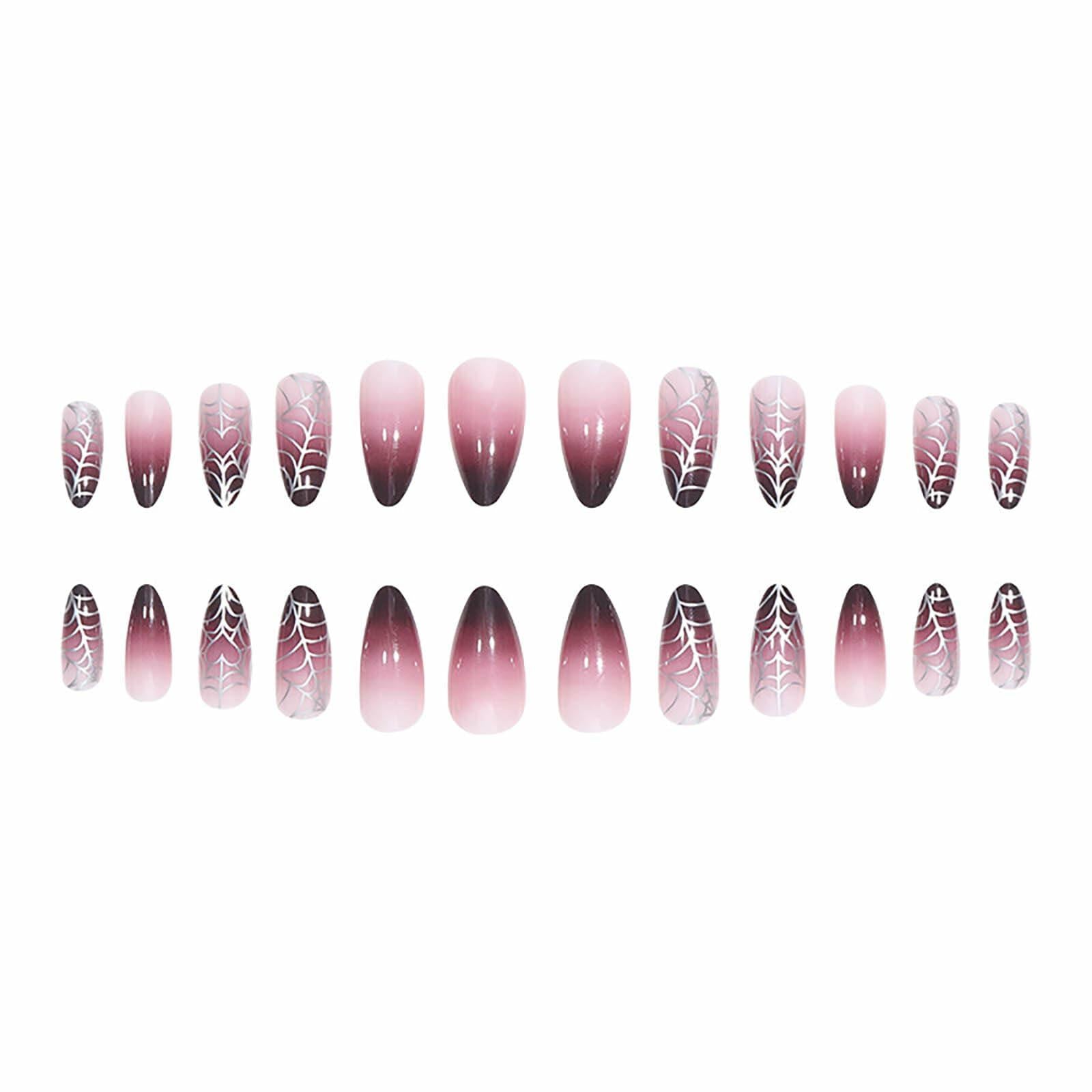 RUOKEXIN Medium Purple Ombre Halloween Press On Nails Spider Web 24Pcs