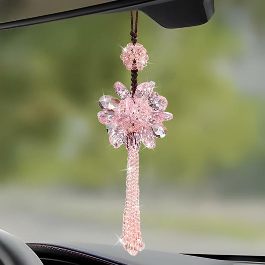 Bling Crystal Car Hanging Pendant Rear View Mirror Charm White