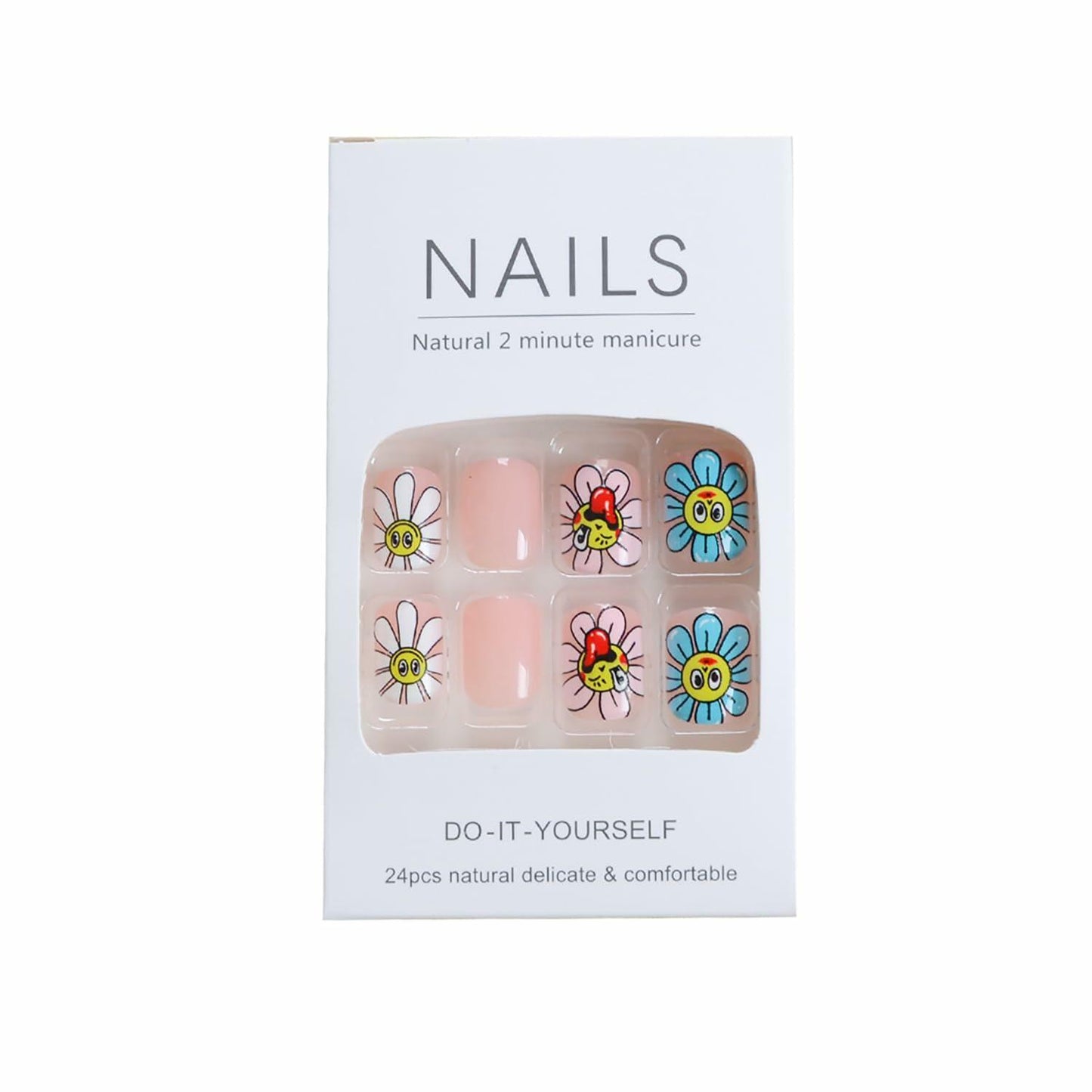 RIICFDD Summer Press On Nails Short Square Nude Pink Flower 24Pcs