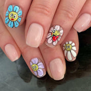 RIICFDD Summer Press On Nails Short Square Nude Pink Flower 24Pcs