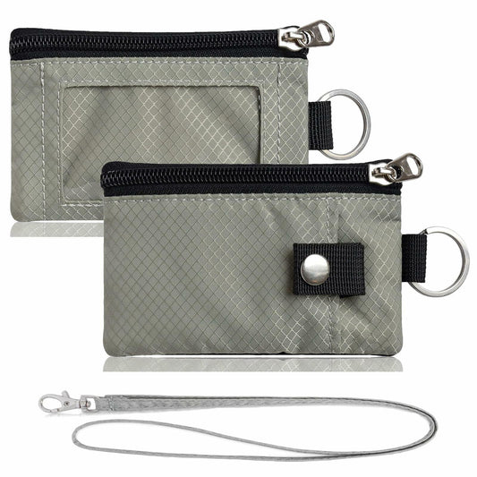 MILUMILUU RFID Blocking Minimalist Wallet Keychain Lanyard Light Grey
