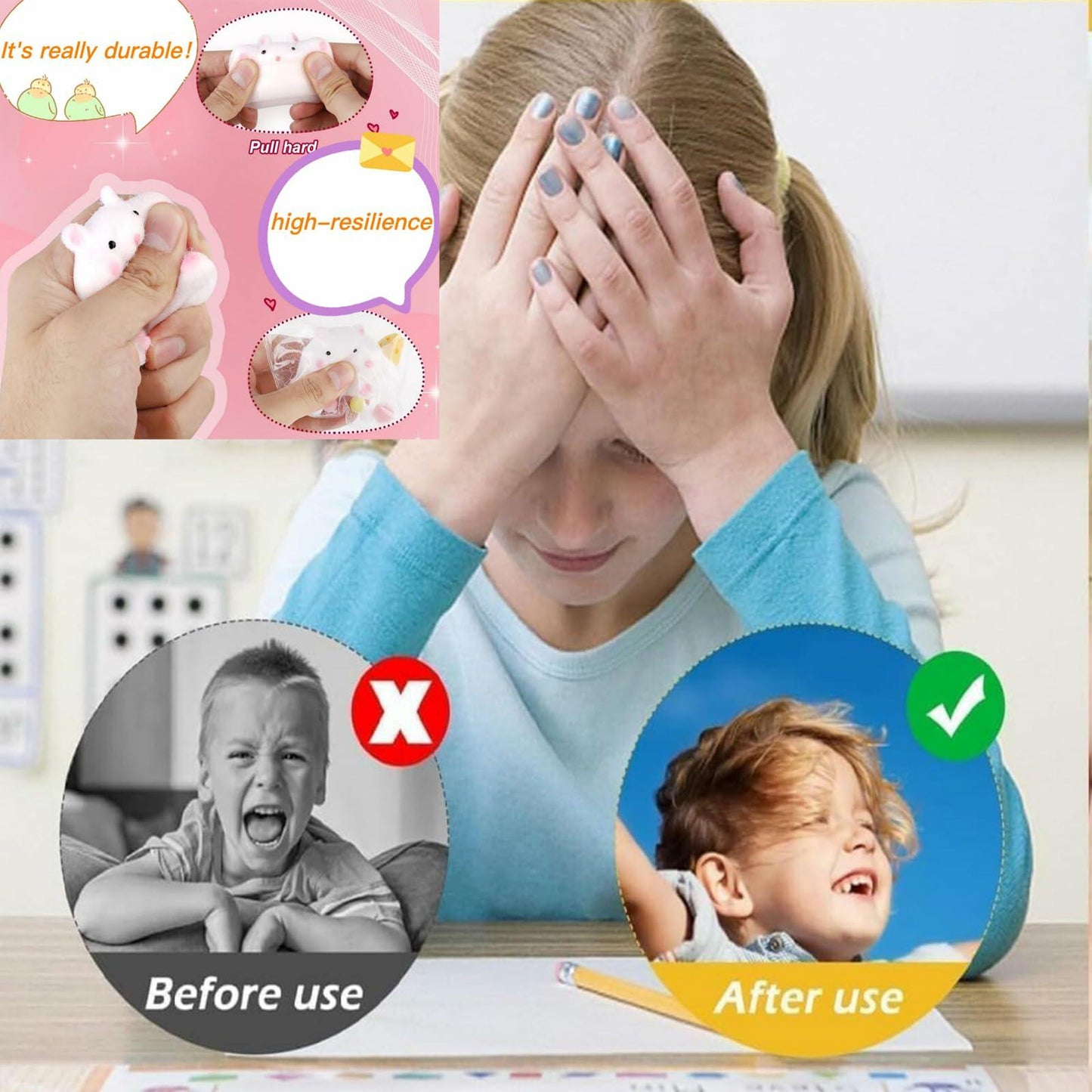 2Pcs Squishy Hamster Stress Relief Squeeze Toys Sensory Kids Gift