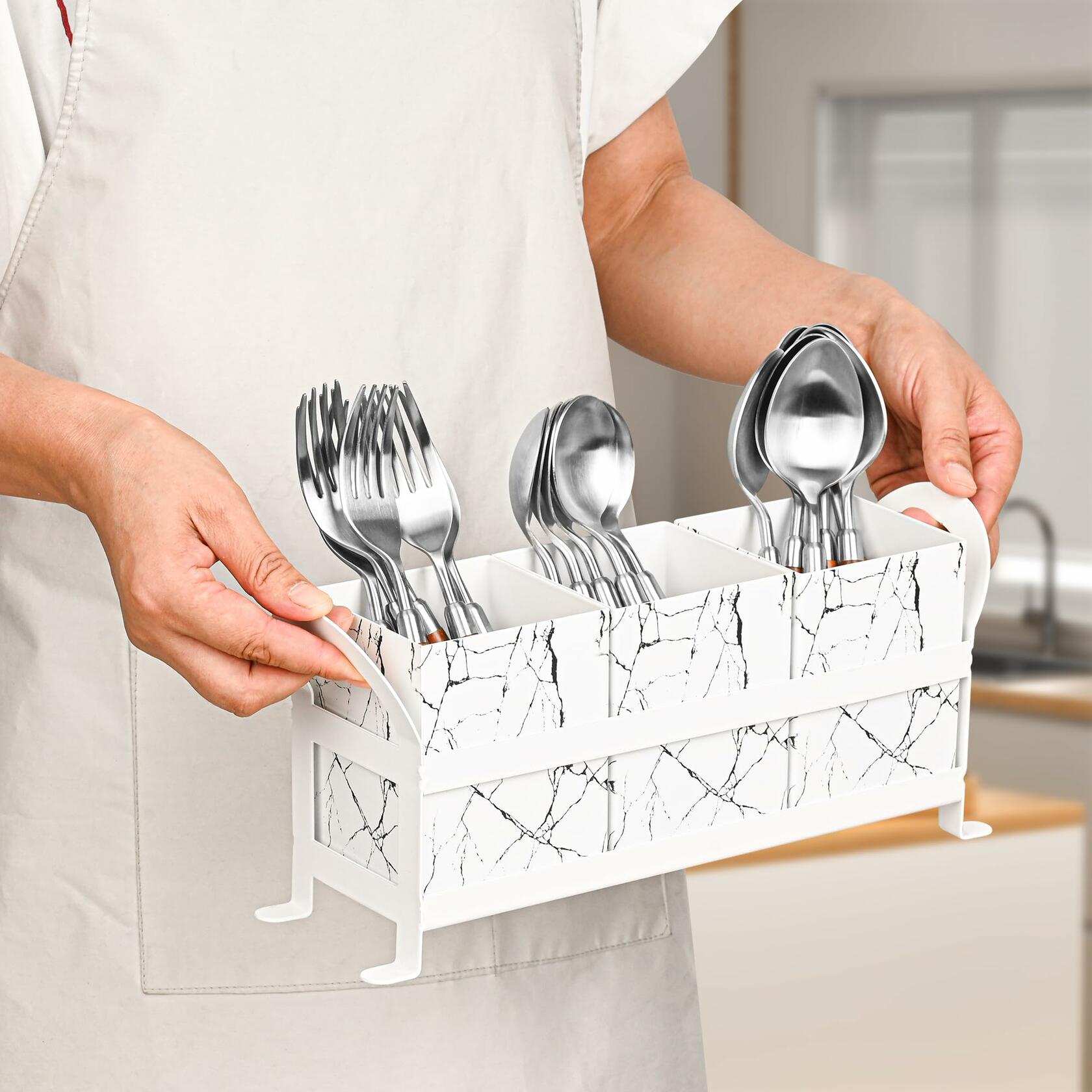 YUBAMIN Silverware Caddy Utensil Holder 3 Compartments Countertop