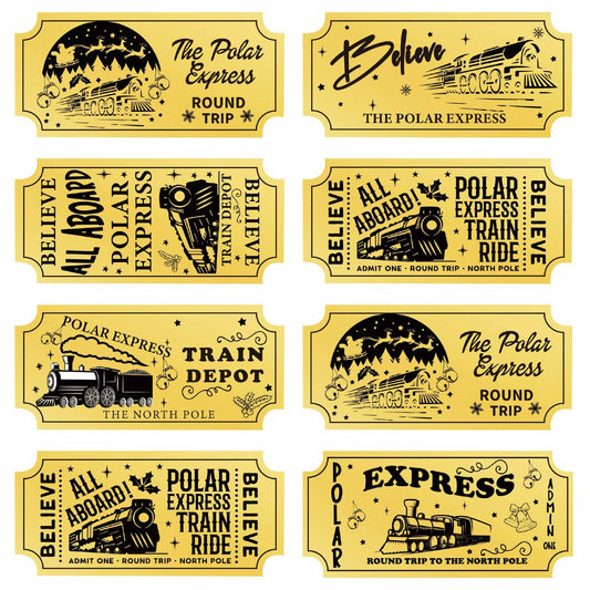 Christmas Polar Express Believe Tickets Gold Foil Stickers 200pcs Party Decor