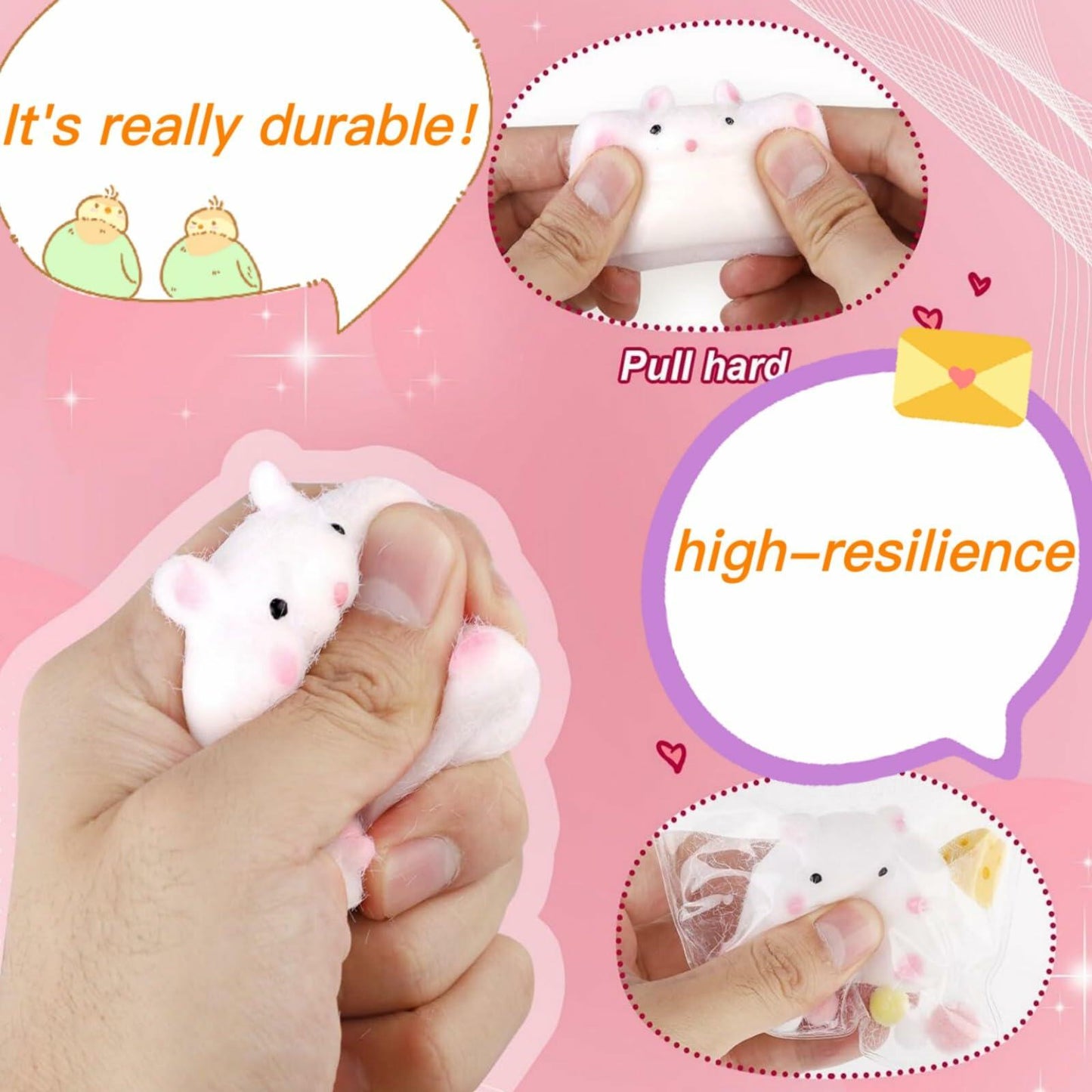 2Pcs Squishy Hamster Stress Relief Squeeze Toys Sensory Kids Gift