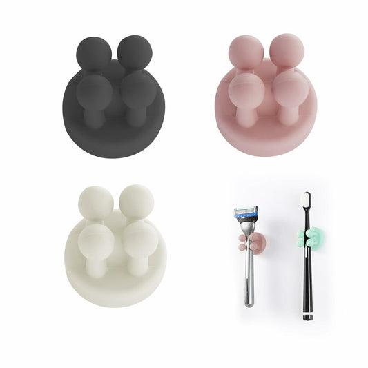 Zayin 3 Pcs Silicone Toothbrush Razor Holder Waterproof Self Adhesive 3.5cm