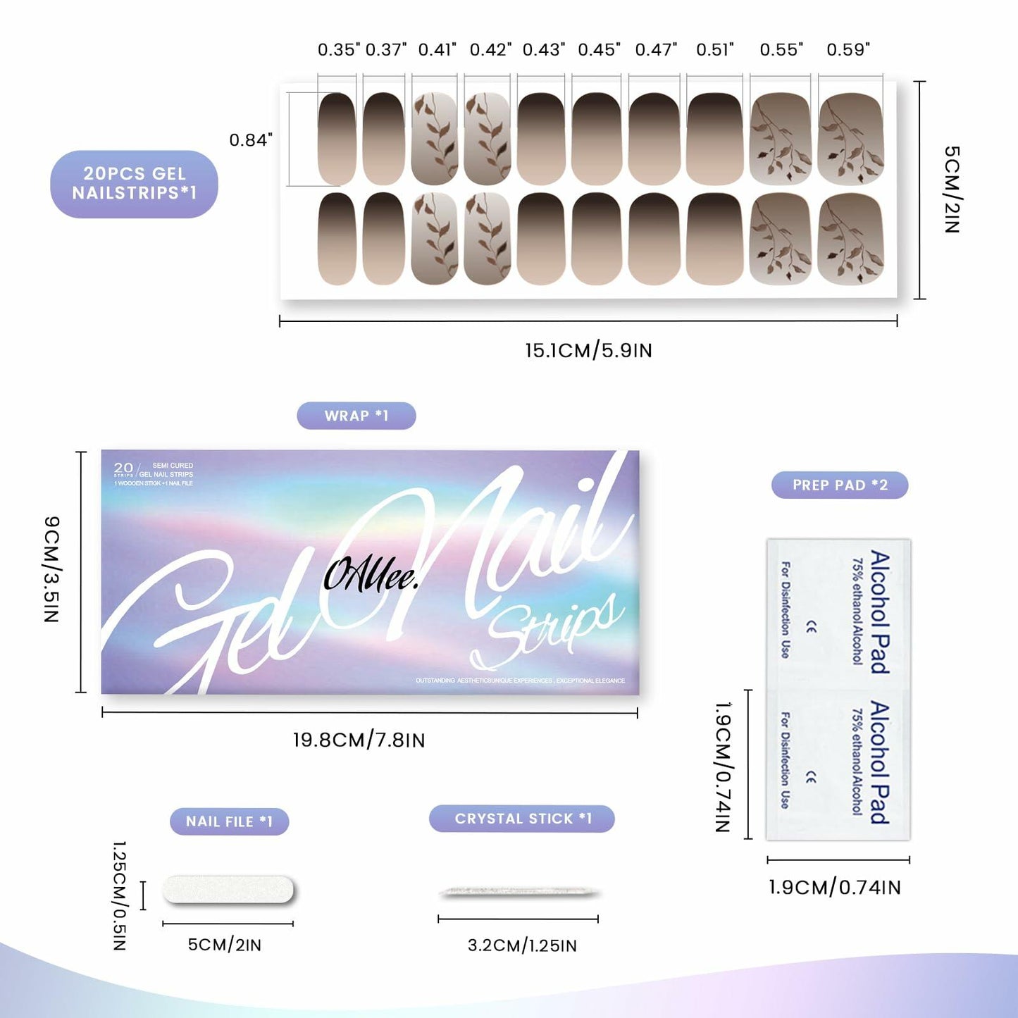 Oauee Semi Cured Gel Nail Strips 20 Stickers Anthracite Gray UV/LED Lamp