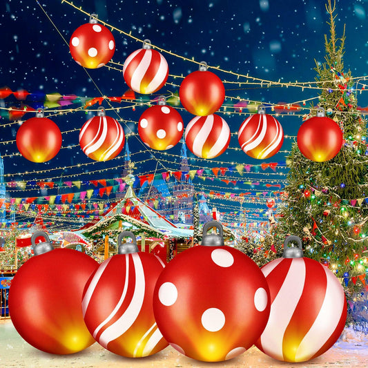 Jetec 4 Pcs 24in Light Up PVC Inflatable Christmas Balls Outdoor Decorations