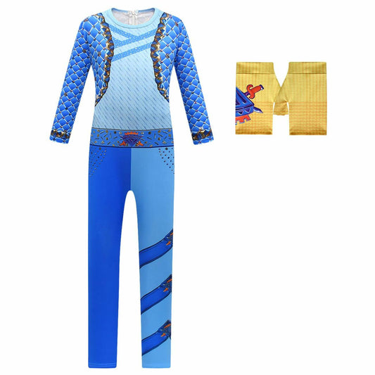 laughZuaia Girl Jumpsuit Princess Bodysuit with Glove Blue Size 6-7