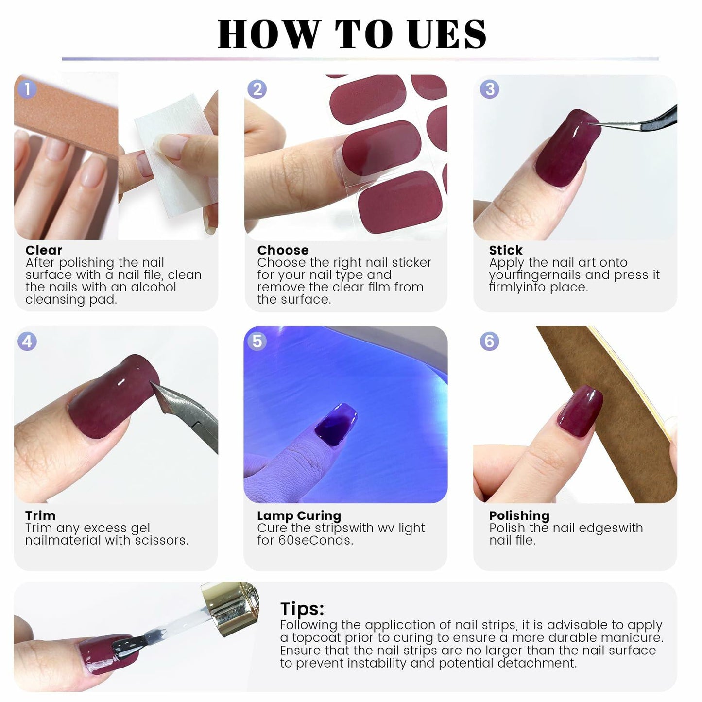 Oauee Semi Cured Gel Nail Strips 20 Stickers Anthracite Gray UV/LED Lamp