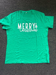 Merry Christmas Women's Graphic Short Sleeve Shirt Green Size XXL