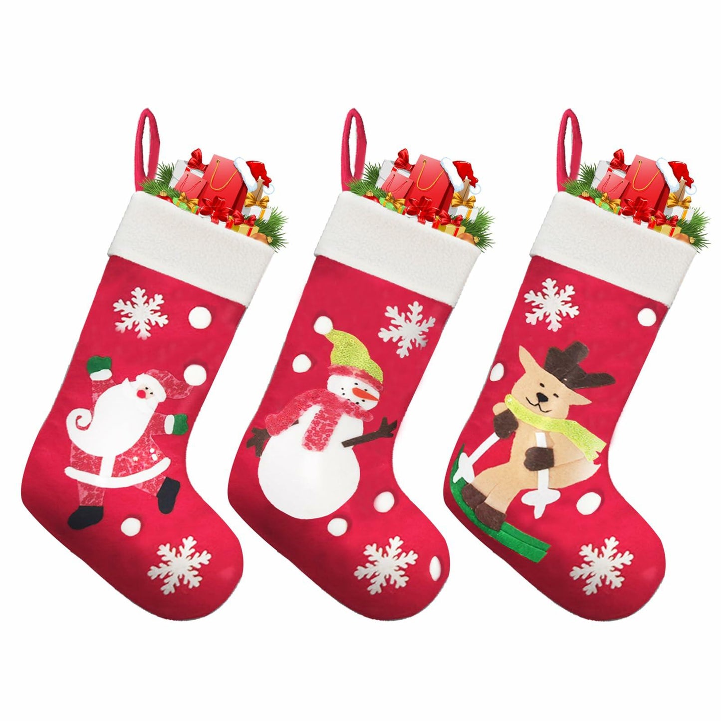 CMEECNE 3Pack Christmas Stockings Santa Snowman Reindeer Pattern Holiday Decor