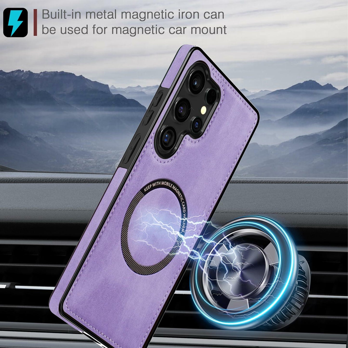 LOHASIC Samsung Galaxy S25 Ultra Case Magnetic Leather Wallet Purple