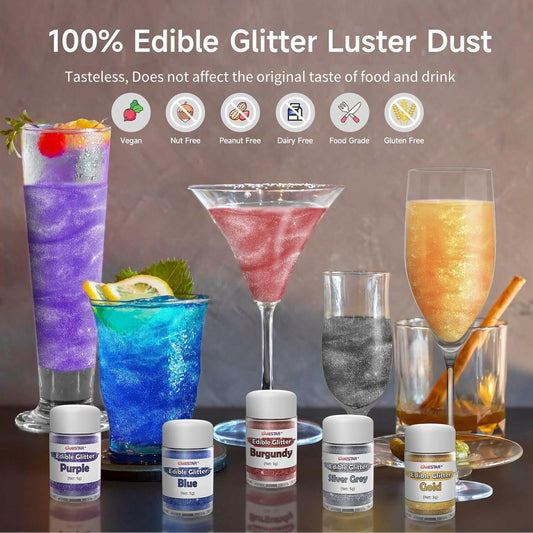 Edible Glitter Powder 10 Colors Food Grade Shimmer Dust for Baking Drinks