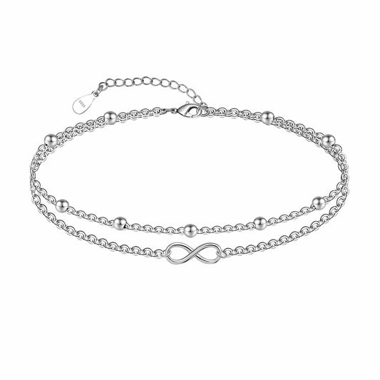 Infinity 925 Sterling Silver Waterproof Double Layer Anklet 11 inch