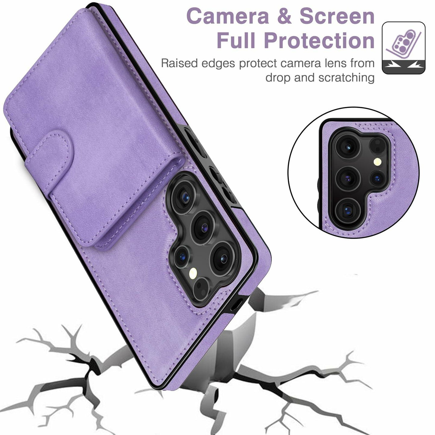 LOHASIC Samsung Galaxy S25 Ultra Case Magnetic Leather Wallet Purple