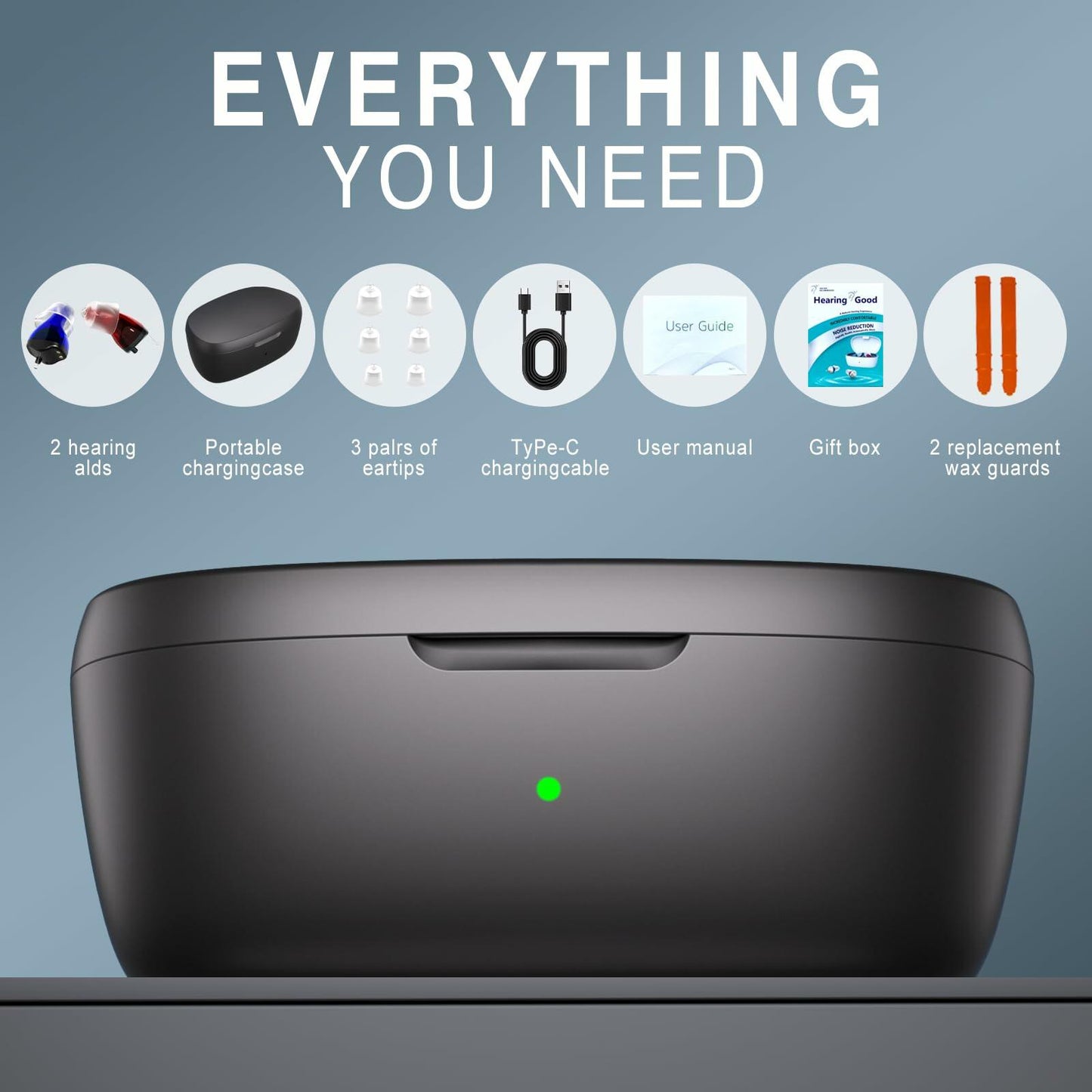 OTC Rechargeable Hearing Aids for Seniors Noise Cancellation In-Ear Black