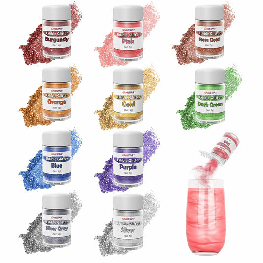 Edible Glitter Powder 10 Colors Food Grade Shimmer Dust for Baking Drinks