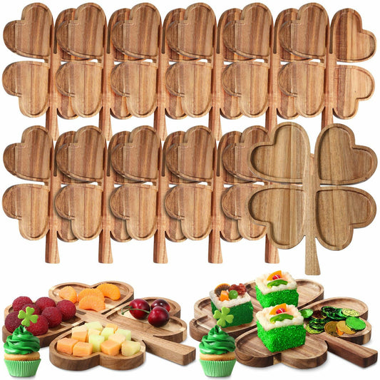Geetery 12 Pc Wooden Four Leaf Snack Serving Tray Set Multi-color Clover