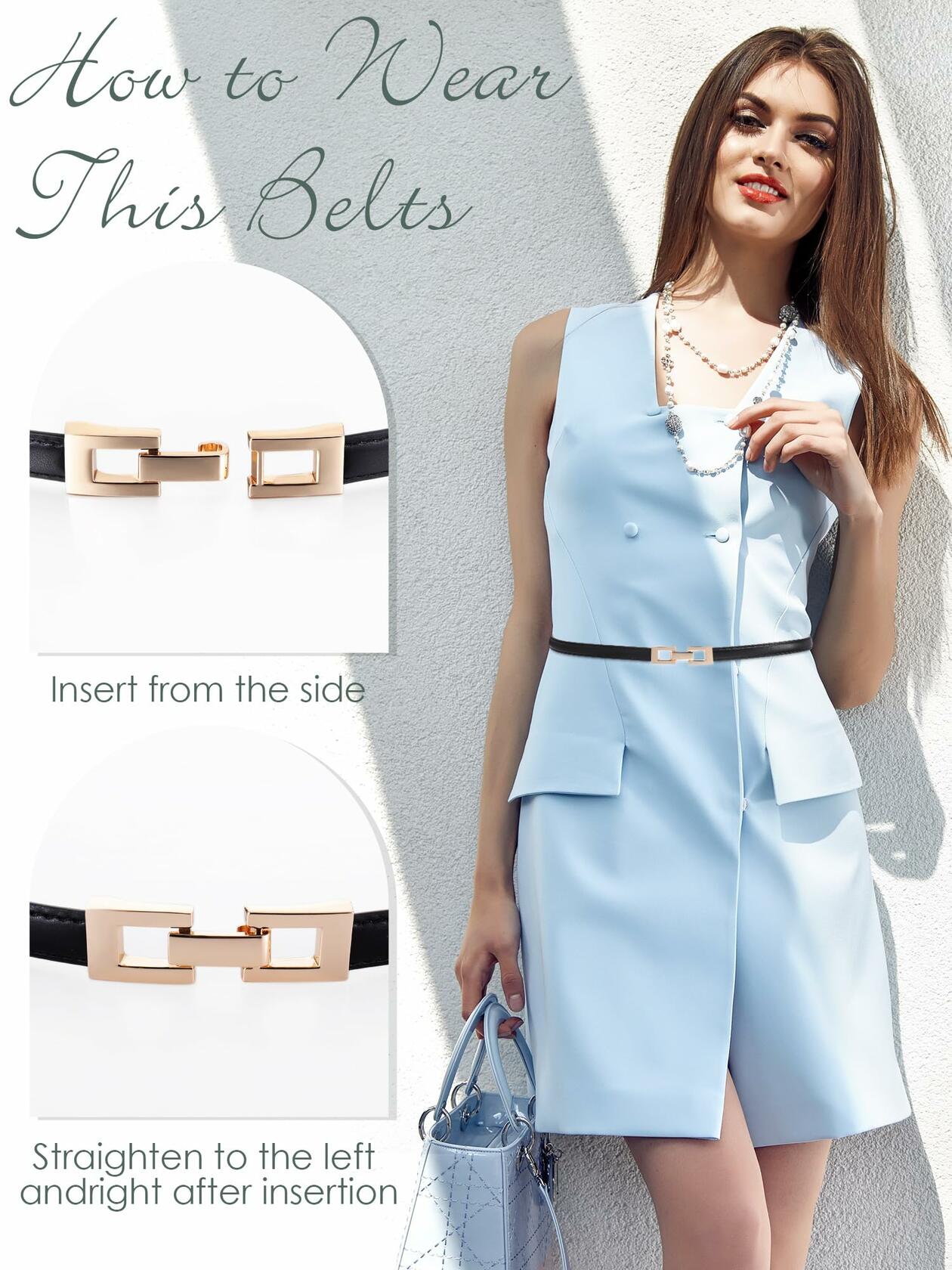 Geyoga Women's Skinny Adjustable PU Leather Belt Black 47.2 Inch