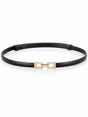 Geyoga Women's Skinny Adjustable PU Leather Belt Black 47.2 Inch