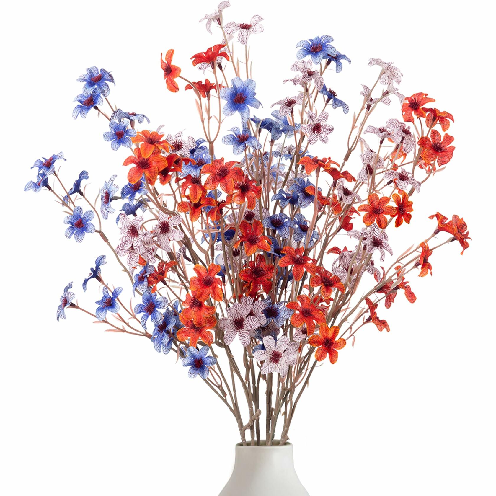 Ammyoo Artificial Flowers 6 Pcs Long Stem Fake Flower Vase Filler Decor
