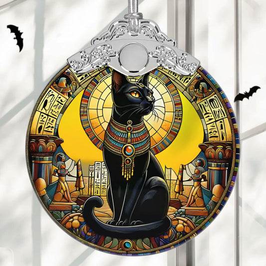 Exotic Black Cat Stained Glass Christmas Ornament Holiday Decoration