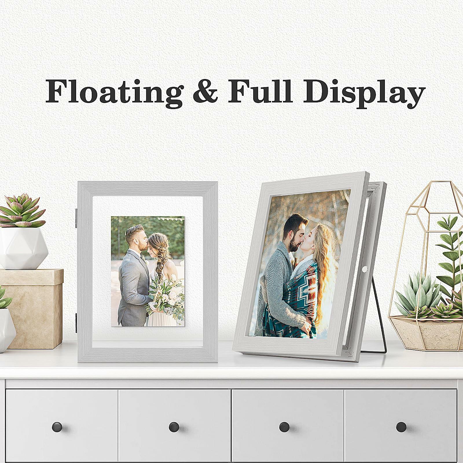 Anozie Floating Picture Frames 6x8 Grey Clear Dried Flower 2 Pack