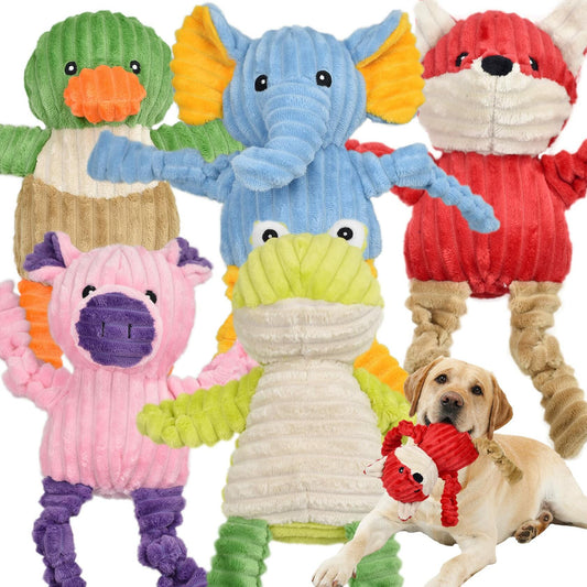 LECHONG 5 Pack Tough Stuffed Squeaky Dog Toys Plush Assortment Bundle