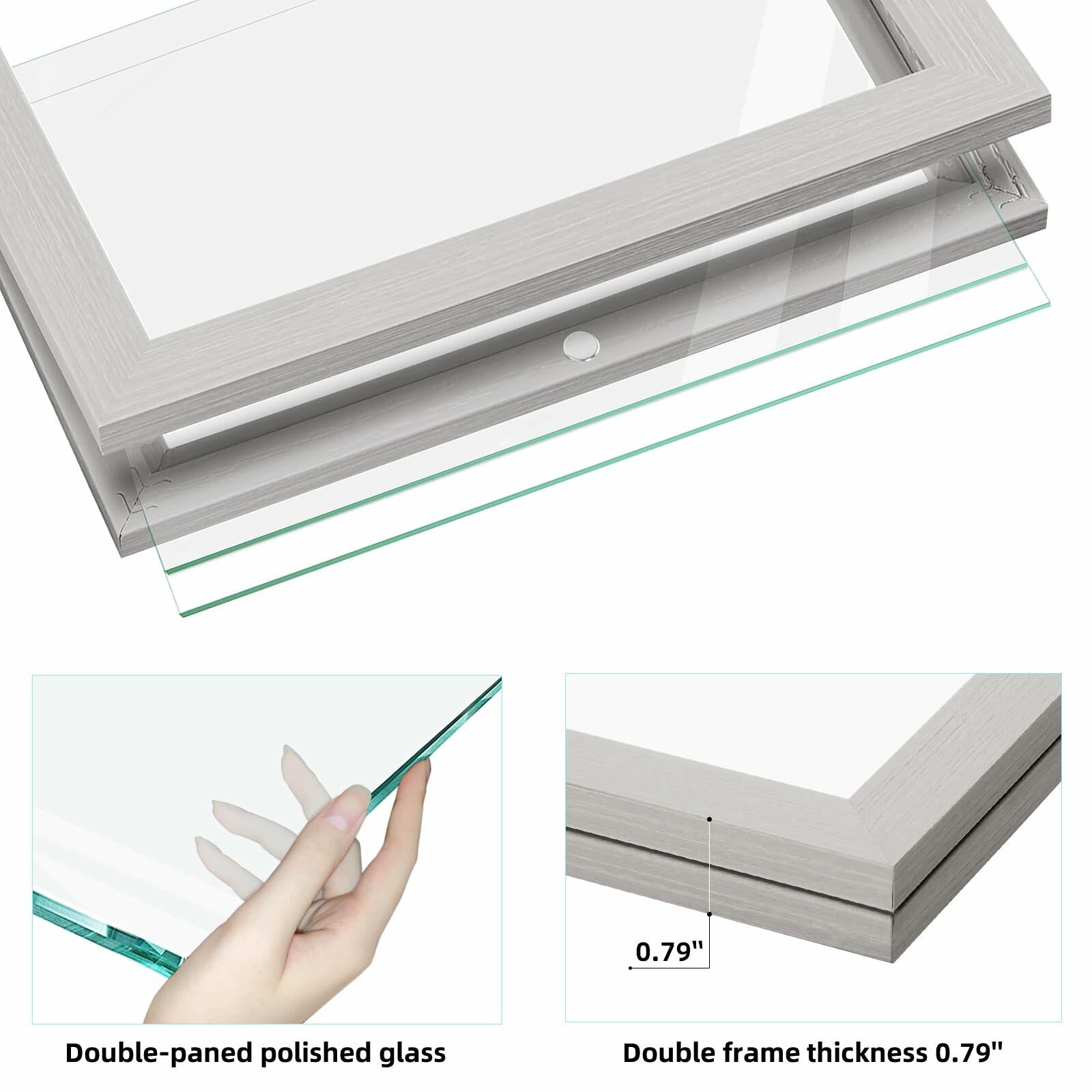 Anozie Floating Picture Frames 6x8 Grey Clear Dried Flower 2 Pack