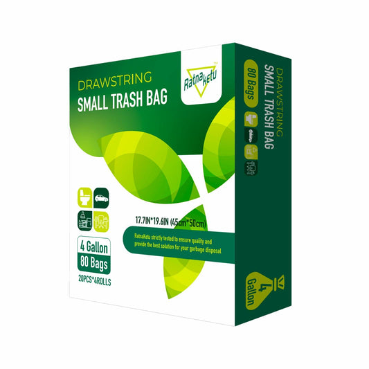 RatnaKetu 4 Gallon Drawstring Trash Bags Thick Strong Unscented 80 Count