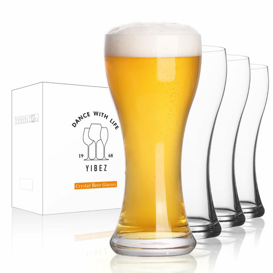 YIBEZ Pilsner Beer Glasses Set of 4 11oz Solid Clear Glassware Cups