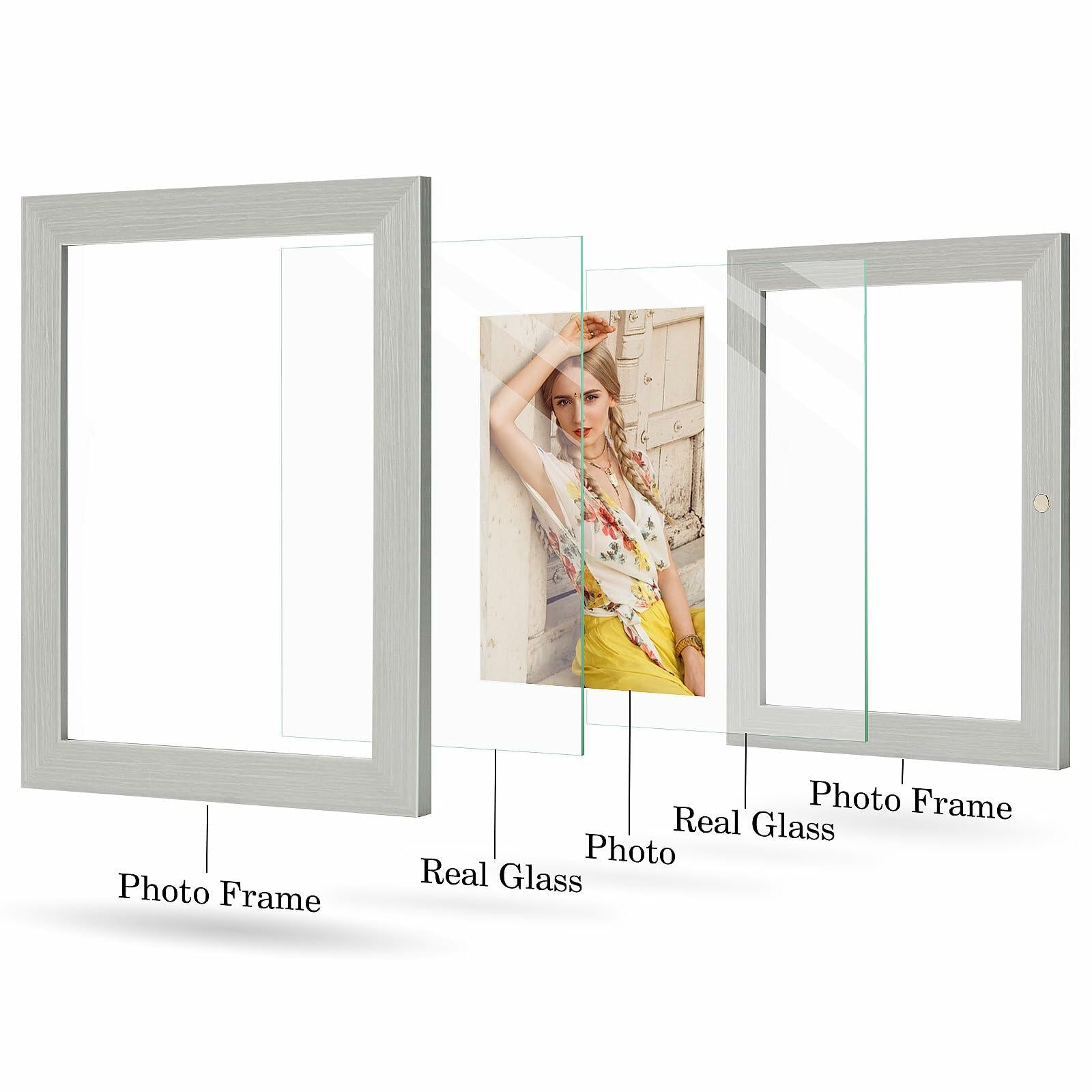 Anozie Floating Picture Frames 6x8 Grey Clear Dried Flower 2 Pack