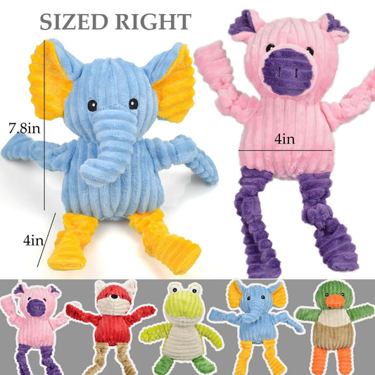 LECHONG 5 Pack Tough Stuffed Squeaky Dog Toys Plush Assortment Bundle