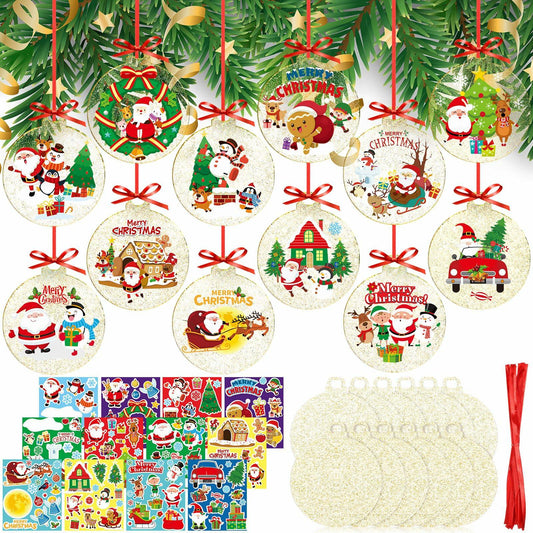 Capoda 24 Pack Clear Acrylic Christmas Ornaments with Red Ribbon Gold
