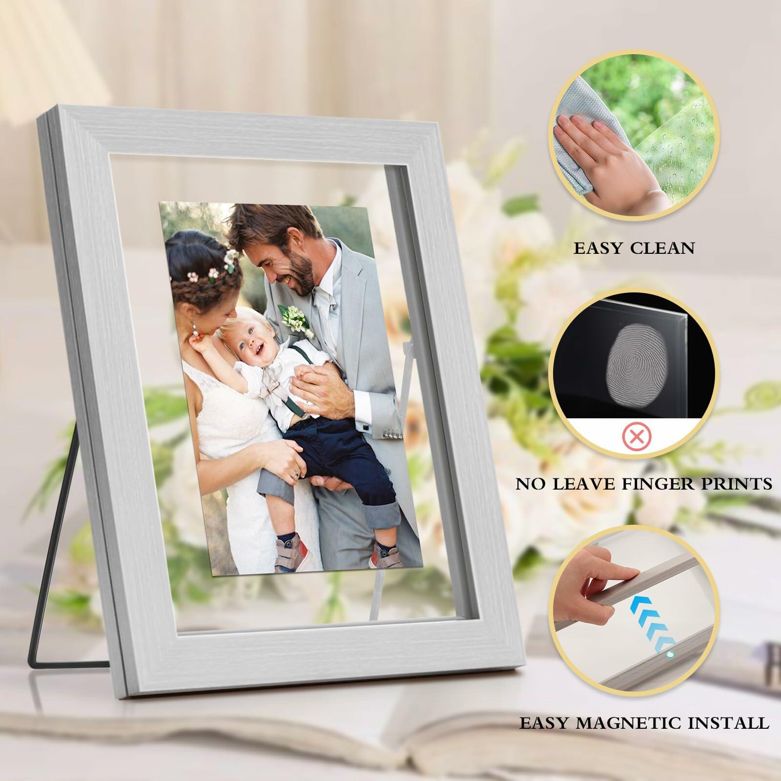 Anozie Floating Picture Frames 6x8 Grey Clear Dried Flower 2 Pack