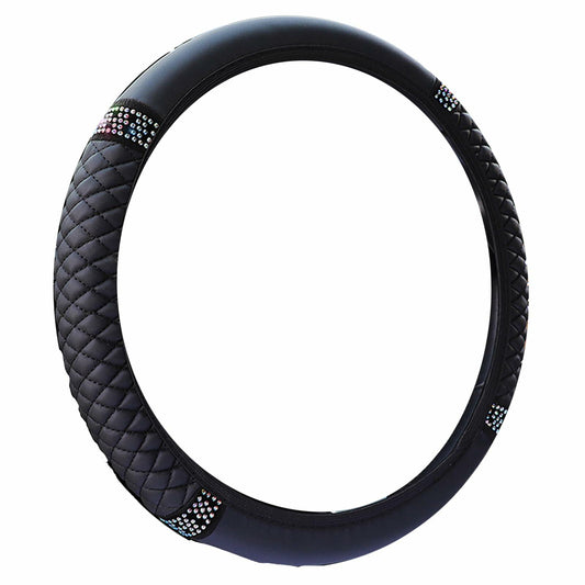 Bling Soft Leather Steering Wheel Cover Colorful Rhinestones 15 Inch