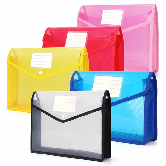 Zentiky A4 Plastic File Folders 5Pcs Expanding Snap Closure Transparent