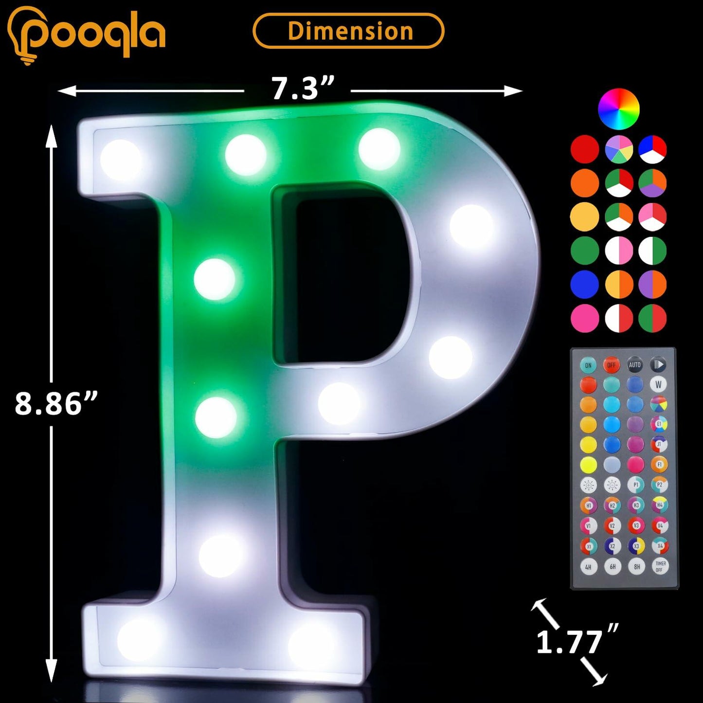 Pooqla Light Up Letters with Remote 34 Colors RGB LED Battery Operated P