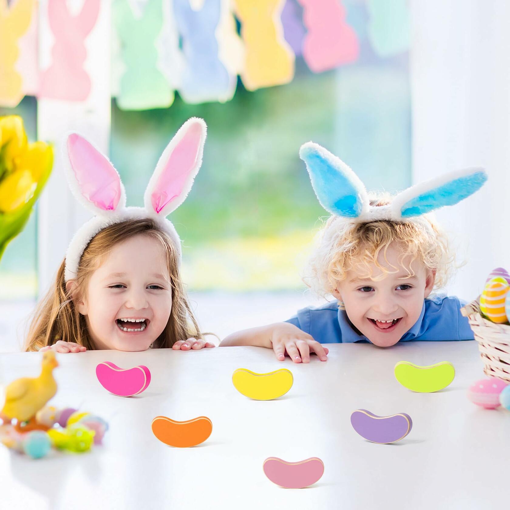 WATINC 6PCS Easter Jelly Beans Tiered Tray Decor Colorful Wooden Sign