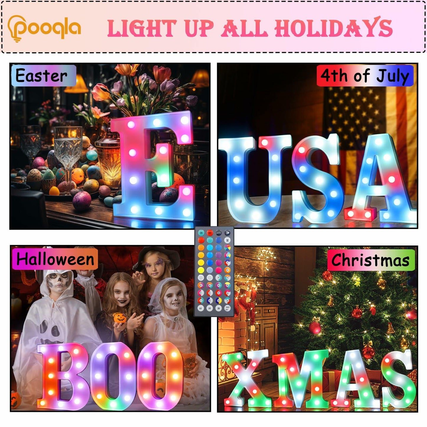 Pooqla Light Up Letters with Remote 34 Colors RGB LED Battery Operated P