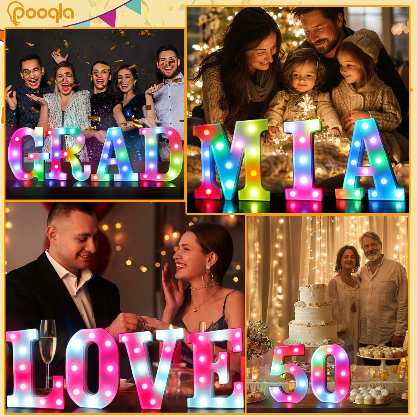 Pooqla Light Up Letter O LED Marquee Light RGB Color Changing 34 Colors Remote