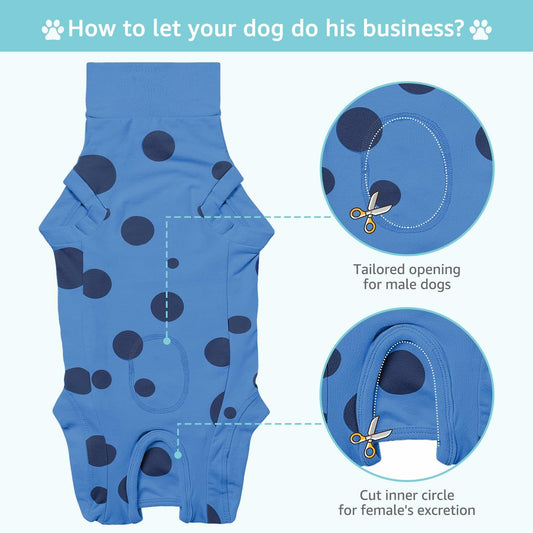 Medium Dog Surgery Recovery Suit Male Female Pee Hole Blue Heart Size M
