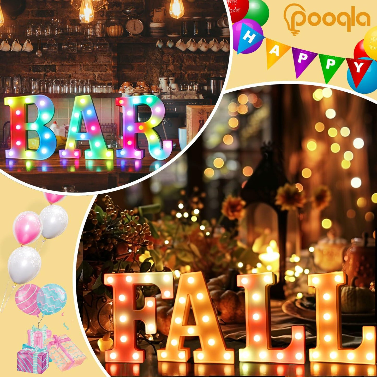 Pooqla Light Up Letters with Remote 34 Colors RGB LED Battery Operated P