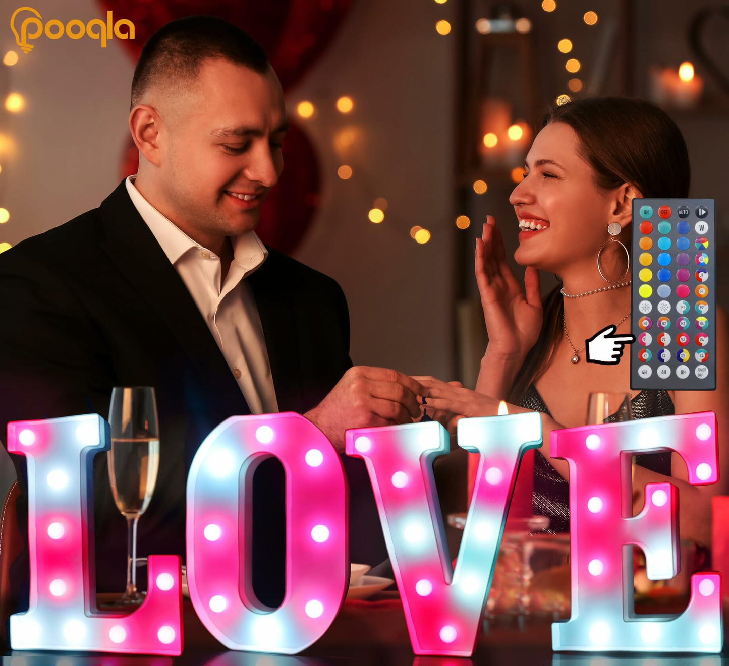 Pooqla Light Up Letter O LED Marquee Light RGB Color Changing 34 Colors Remote