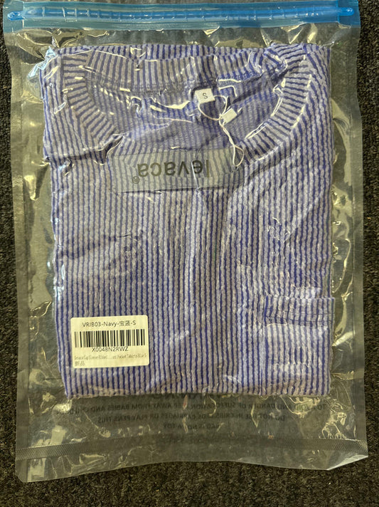 levaca Ribbed Cap Sleeve T Shirt with Front Pocket Blue Size S